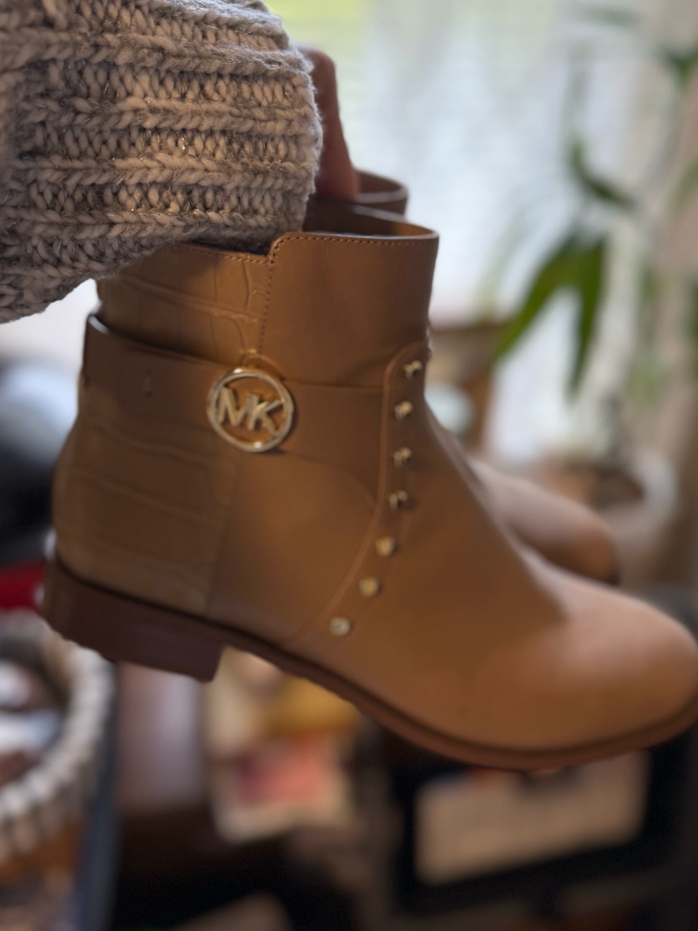 Michael Kors Tan Leather MK Logo Ankle Boots
